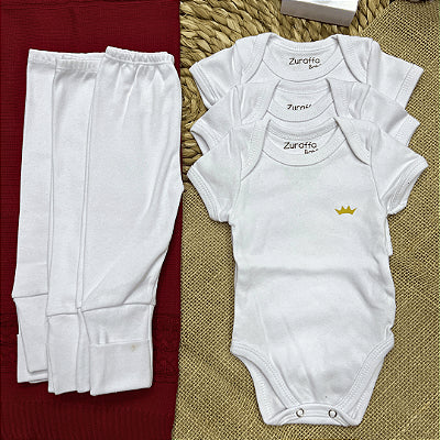 Kit 6 peças Body Manga Curta e Mijão Vira-Pé